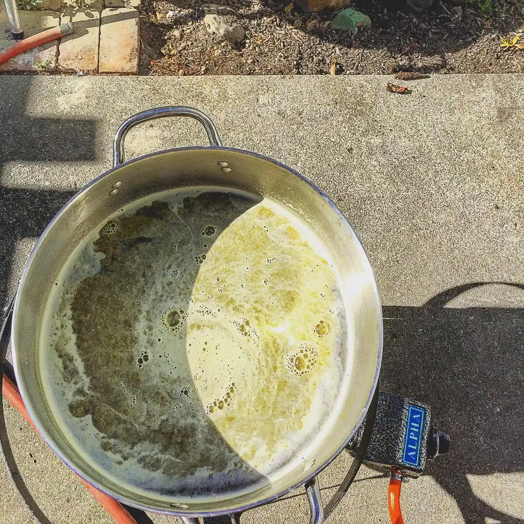 Archive photograph of wort settling in the brew kettle during a homebrew session · 2016
