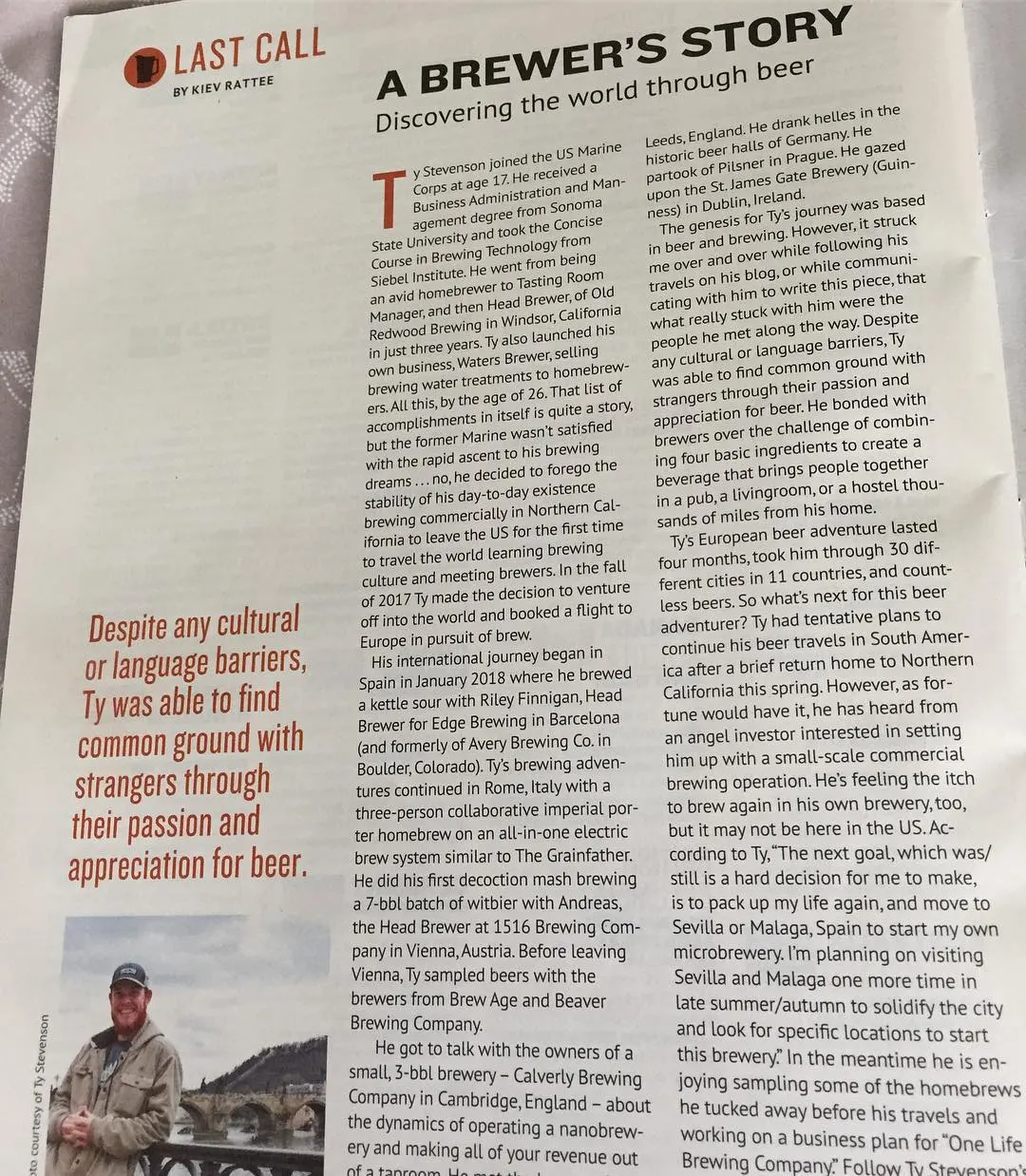 Archive photograph of the Brew Your Own magazine page featuring A Brewer's Story · 2018