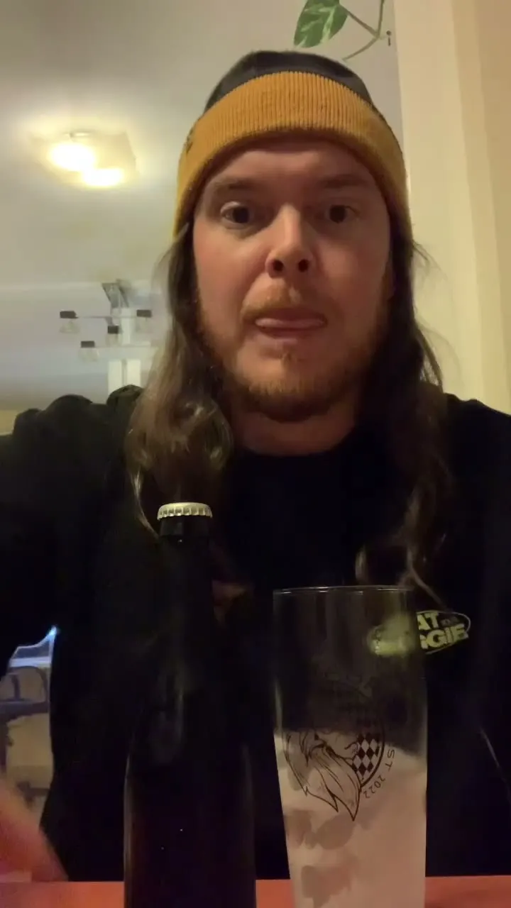 Archive video of a first sample of a bottle conditioned homebrewed espresso stout · 2023